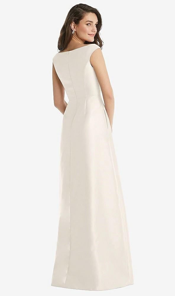 Back View - Ivory Off-the-Shoulder Draped Wrap Maxi Dress with Pockets