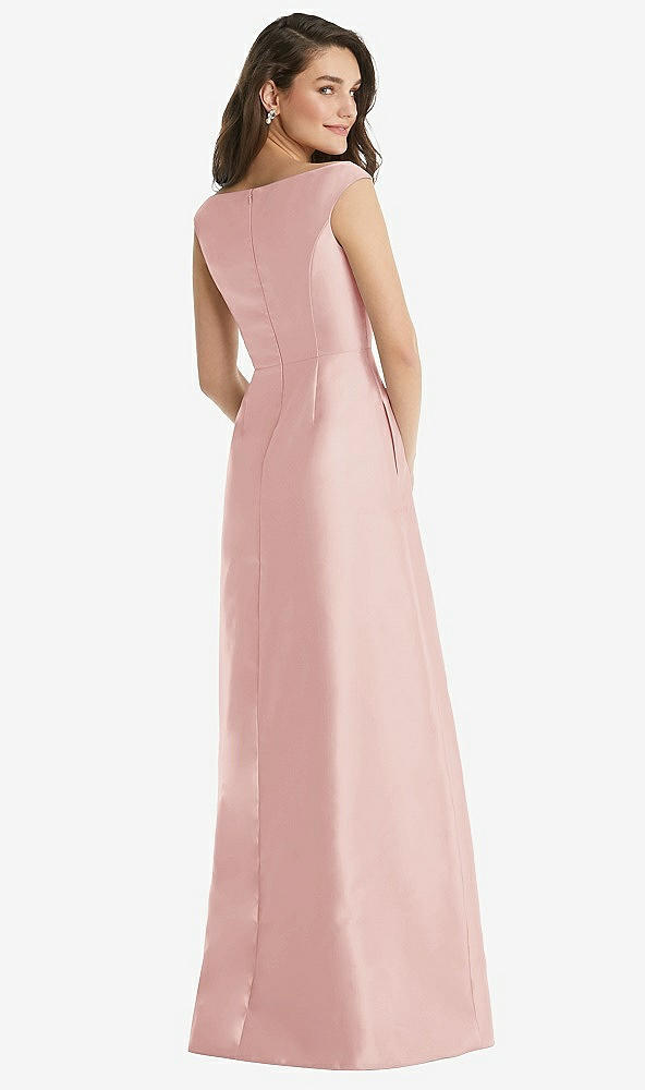 Back View - Rose Off-the-Shoulder Draped Wrap Maxi Dress with Pockets