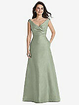 Front View Thumbnail - Sage Off-the-Shoulder Draped Wrap Maxi Dress with Pockets