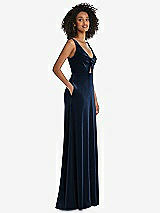 Side View Thumbnail - Midnight Navy Twist Front Cutout Velvet Maxi Dress - Cameron