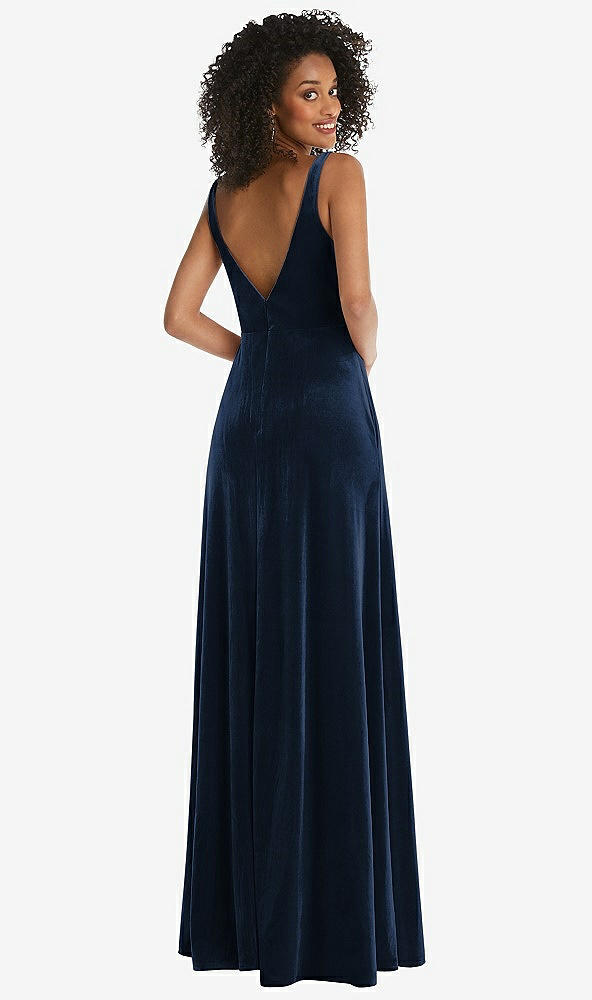 Back View - Midnight Navy Twist Front Cutout Velvet Maxi Dress - Cameron