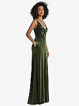Side View Thumbnail - Olive Green Twist Front Cutout Velvet Maxi Dress - Cameron