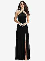 Front View Thumbnail - Black High Neck Halter Open-Back Velvet Dress - Alix