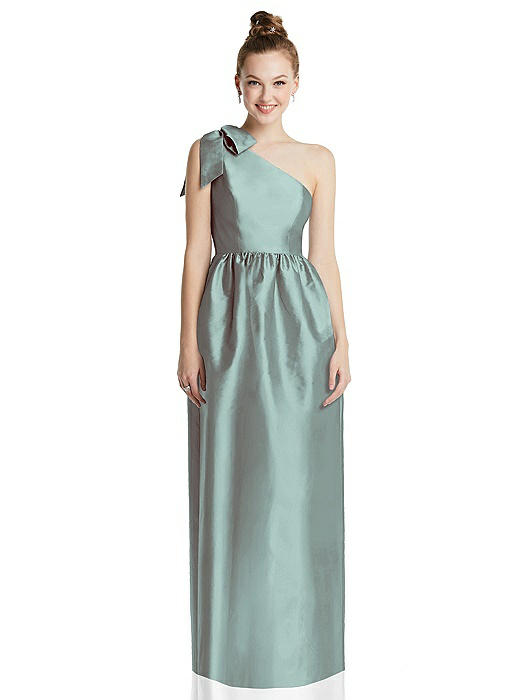 Bowed One-Shoulder Full Skirt Maxi Dress with Pockets