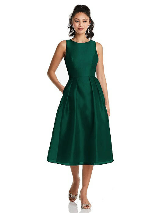 Bateau Neck Open-Back Pleated Skirt Midi Dress