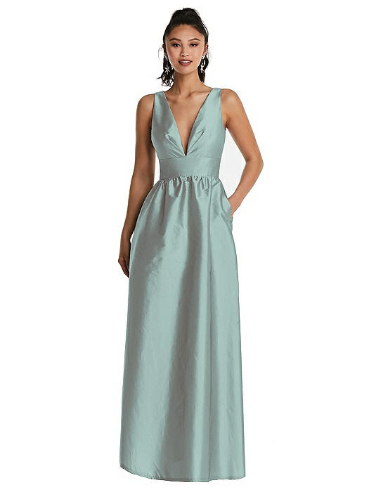 Plunging Neckline Maxi Dress with Pockets