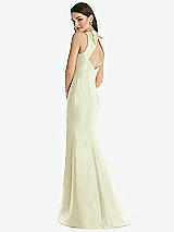 Rear View Thumbnail - Butter Yellow Jewel Neck Bowed Open-Back Trumpet Dress with Front Slit