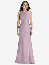Front View Thumbnail - Suede Rose Jewel Neck Bowed Open-Back Trumpet Dress