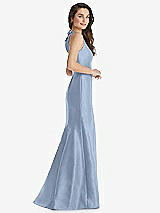 Side View Thumbnail - Cloudy Jewel Neck Bowed Open-Back Trumpet Dress