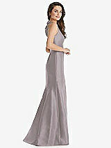 Side View Thumbnail - Cashmere Gray Jewel Neck Bowed Open-Back Trumpet Dress