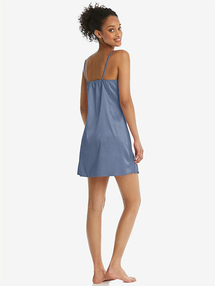 Back View - Larkspur Blue Mini Stretch Satin Slip with Adjustable Straps - Kyle