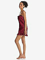 Side View Thumbnail - Burgundy  Ruffled Hem Mini Stretch Satin Slip with Keyhole Neck - Jordan