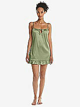 Front View Thumbnail - Kiwi  Ruffled Hem Mini Stretch Satin Slip with Keyhole Neck - Jordan