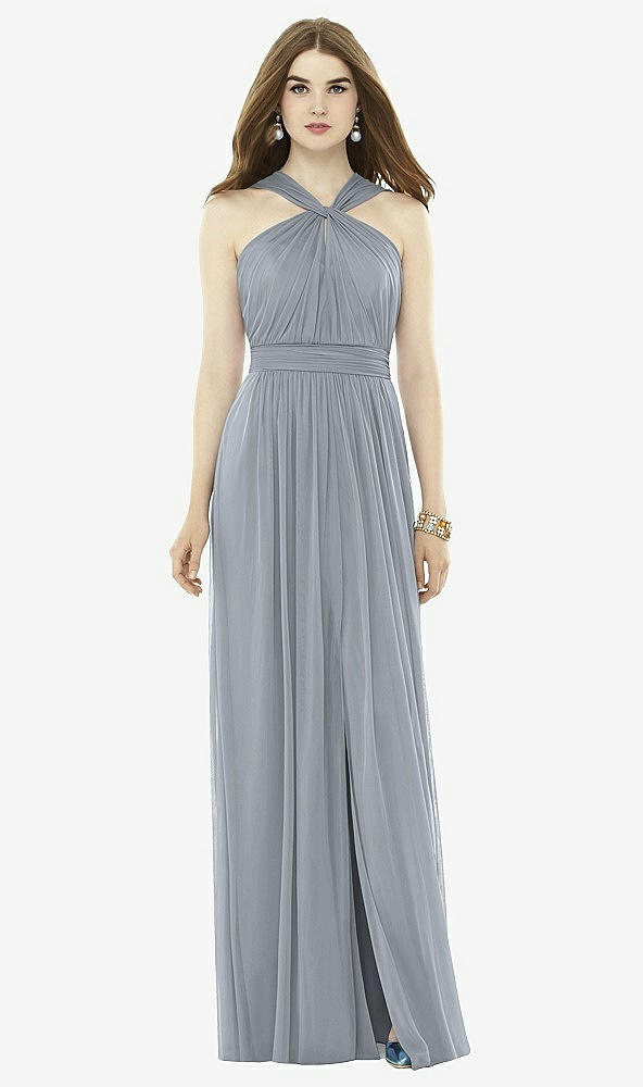 Front View - Platinum Twist Halter Low Illusion Back Maxi Dress