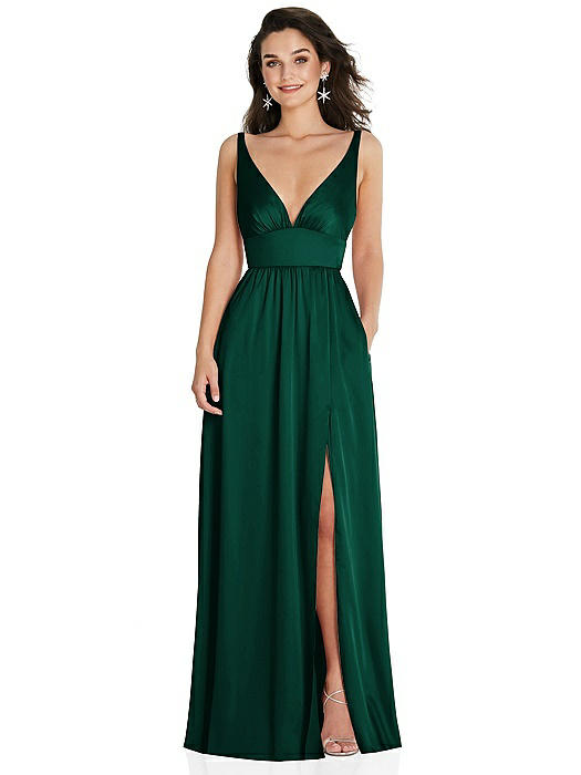 Deep V-Neck Shirred Skirt Maxi Dress with Convertible Straps