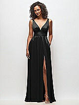 Alt View 2 Thumbnail - Black Deep V-Neck Shirred Skirt Maxi Dress with Convertible Straps