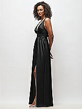 Alt View 3 Thumbnail - Black Deep V-Neck Shirred Skirt Maxi Dress with Convertible Straps