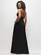 Alt View 4 Thumbnail - Black Deep V-Neck Shirred Skirt Maxi Dress with Convertible Straps