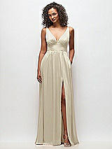 Alt View 2 Thumbnail - Champagne Deep V-Neck Shirred Skirt Maxi Dress with Convertible Straps