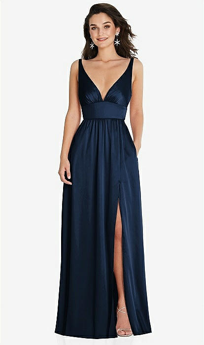パーティードレス Floor-Length Bow Detail with V Neck Gown Deep V-neck Shirred Skirt Maxi Bridesmaid Dress With