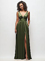 Alt View 2 Thumbnail - Olive Green Deep V-Neck Shirred Skirt Maxi Dress with Convertible Straps