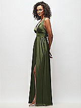Alt View 3 Thumbnail - Olive Green Deep V-Neck Shirred Skirt Maxi Dress with Convertible Straps