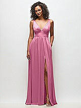 Alt View 2 Thumbnail - Orchid Pink Deep V-Neck Shirred Skirt Maxi Dress with Convertible Straps