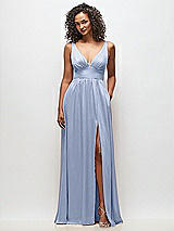 Alt View 2 Thumbnail - Sky Blue Deep V-Neck Shirred Skirt Maxi Dress with Convertible Straps