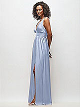 Alt View 3 Thumbnail - Sky Blue Deep V-Neck Shirred Skirt Maxi Dress with Convertible Straps