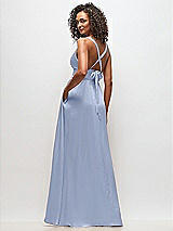 Alt View 4 Thumbnail - Sky Blue Deep V-Neck Shirred Skirt Maxi Dress with Convertible Straps