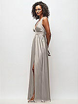 Alt View 3 Thumbnail - Taupe Deep V-Neck Shirred Skirt Maxi Dress with Convertible Straps