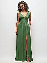 Alt View 2 Thumbnail - Vineyard Green Deep V-Neck Shirred Skirt Maxi Dress with Convertible Straps