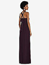 Side View Thumbnail - Deep Plum Draped Chiffon Grecian Column Gown with Convertible Straps