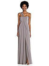 Alt View 1 Thumbnail - Cashmere Gray Draped Chiffon Grecian Column Gown with Convertible Straps