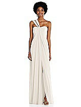 Alt View 1 Thumbnail - Ivory Draped Chiffon Grecian Column Gown with Convertible Straps