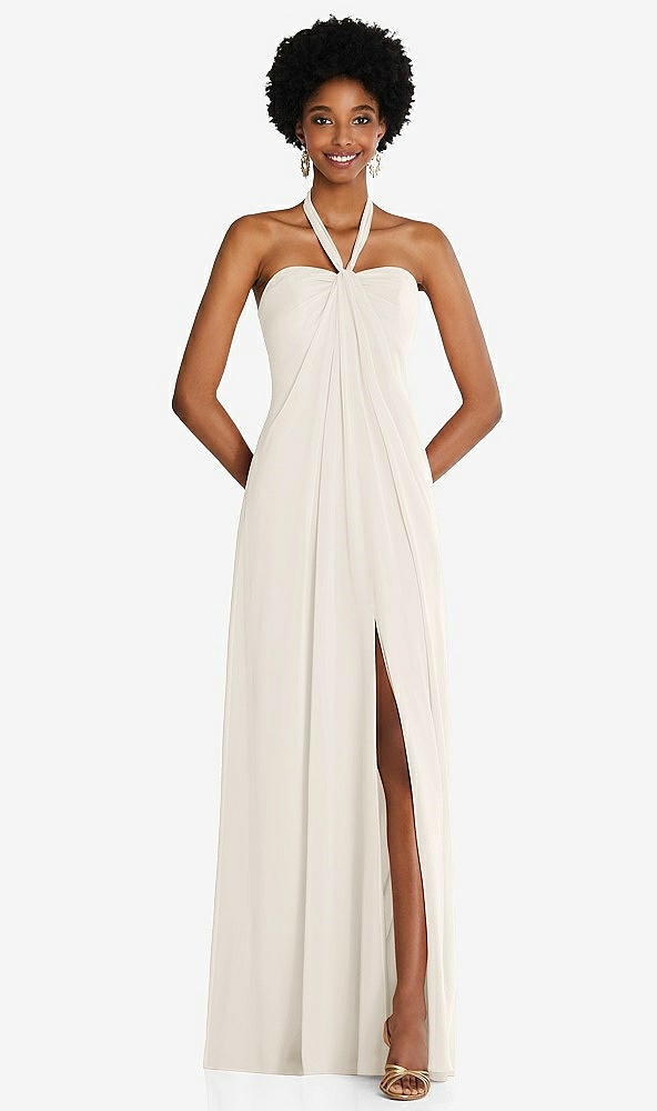Front View - Ivory Draped Chiffon Grecian Column Gown with Convertible Straps
