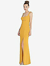Side View Thumbnail - NYC Yellow Wide Strap Slash Cutout Empire Dress with Front Slit