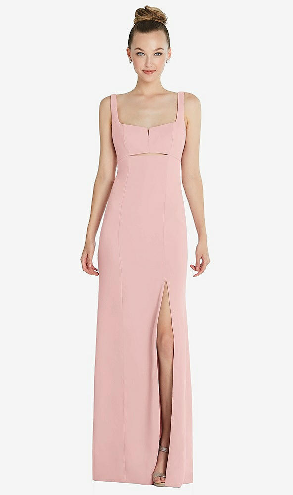 Front View - Rose Wide Strap Slash Cutout Empire Dress with Front Slit