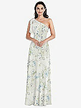 Alt View 1 Thumbnail - Bleu Garden Draped One-Shoulder Maxi Dress with Scarf Bow