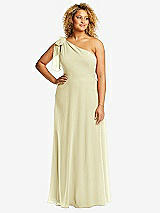 Front View Thumbnail - Butter Yellow Draped One-Shoulder Maxi Dress with Scarf Bow