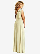 Rear View Thumbnail - Butter Yellow Draped One-Shoulder Maxi Dress with Scarf Bow