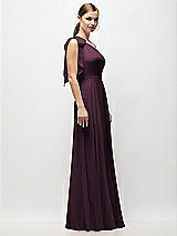 Alt View 5 Thumbnail - Deep Plum Draped One-Shoulder Maxi Dress with Scarf Bow