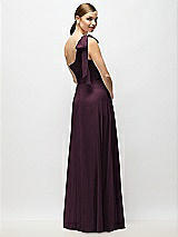 Alt View 6 Thumbnail - Deep Plum Draped One-Shoulder Maxi Dress with Scarf Bow
