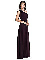 Side View Thumbnail - Deep Plum Draped One-Shoulder Maxi Dress with Scarf Bow