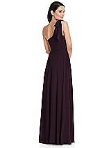Rear View Thumbnail - Deep Plum Draped One-Shoulder Maxi Dress with Scarf Bow