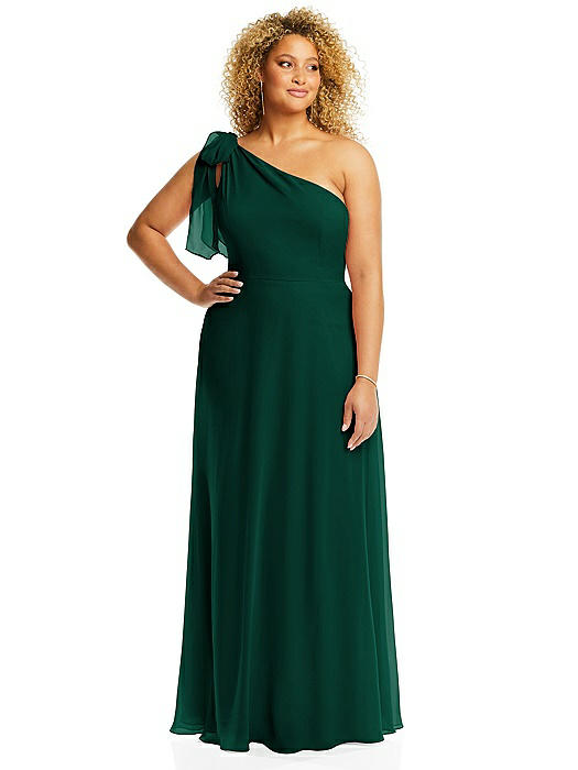 Draped One-Shoulder Maxi Dress with Scarf Bow