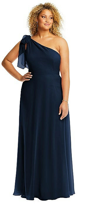 Draped One-Shoulder Maxi Dress with Scarf Bow