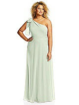 Alt View 1 Thumbnail - Mint Green Draped One-Shoulder Maxi Dress with Scarf Bow