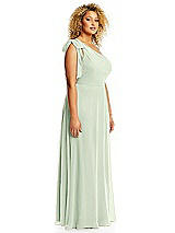 Alt View 2 Thumbnail - Mint Green Draped One-Shoulder Maxi Dress with Scarf Bow