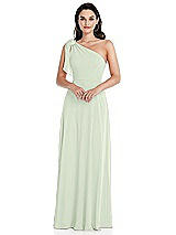 Front View Thumbnail - Mint Green Draped One-Shoulder Maxi Dress with Scarf Bow